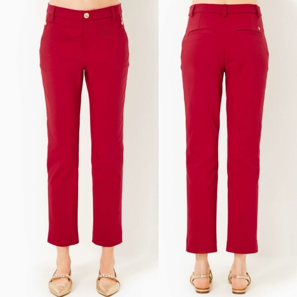 Lilly Pulitzer Ana High Rise Pants Size 16 Malbec Red Stretch